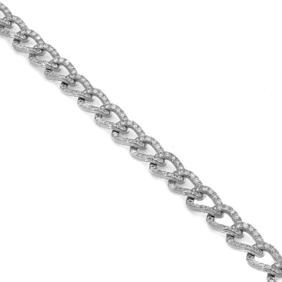 Round Cut Diamond Cuban Link Chain Bracelet 14K White Gold 7 Inches - Picture 4 of 5